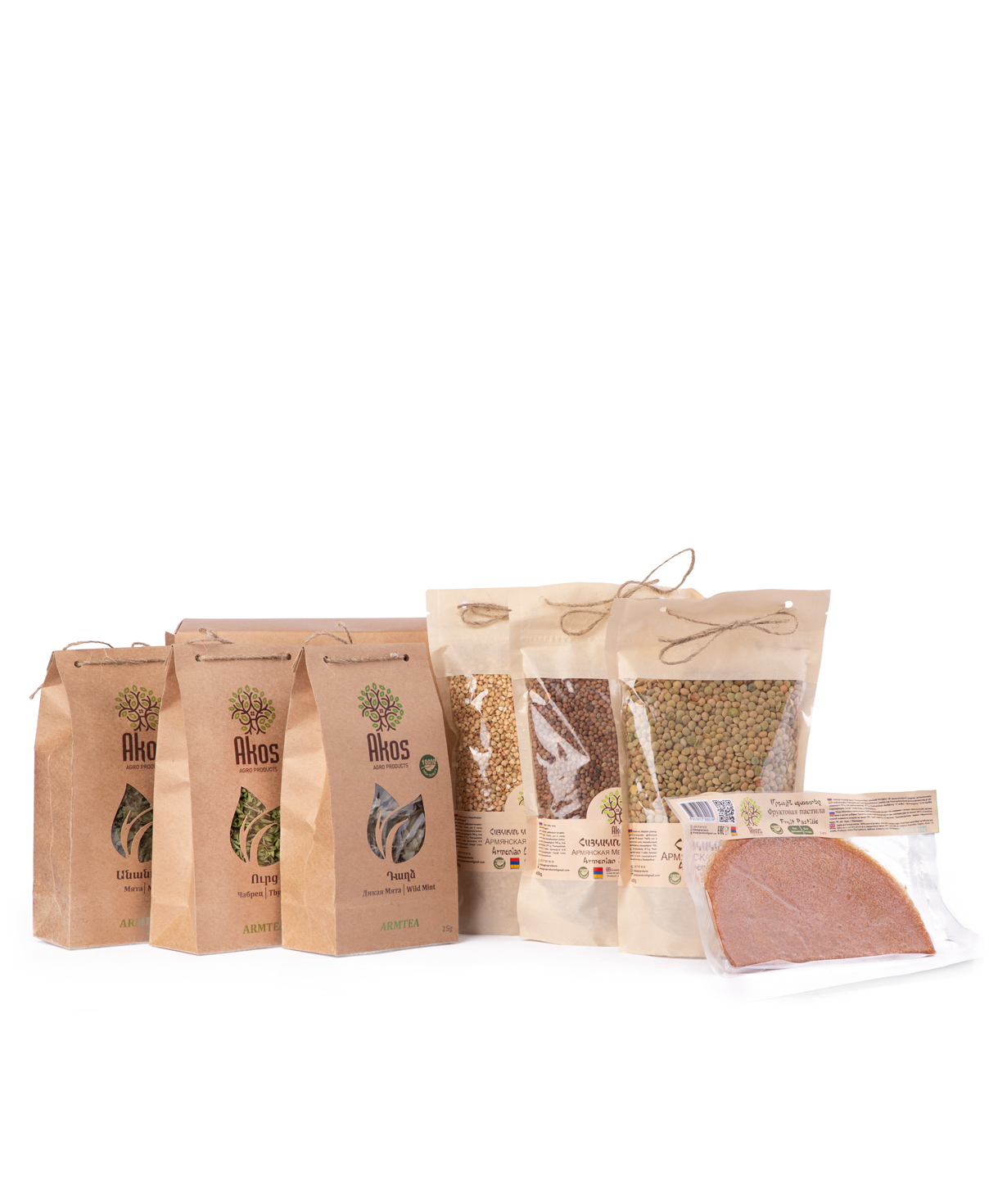 Gift box `Akos` with herbs, grains and fruit pastille