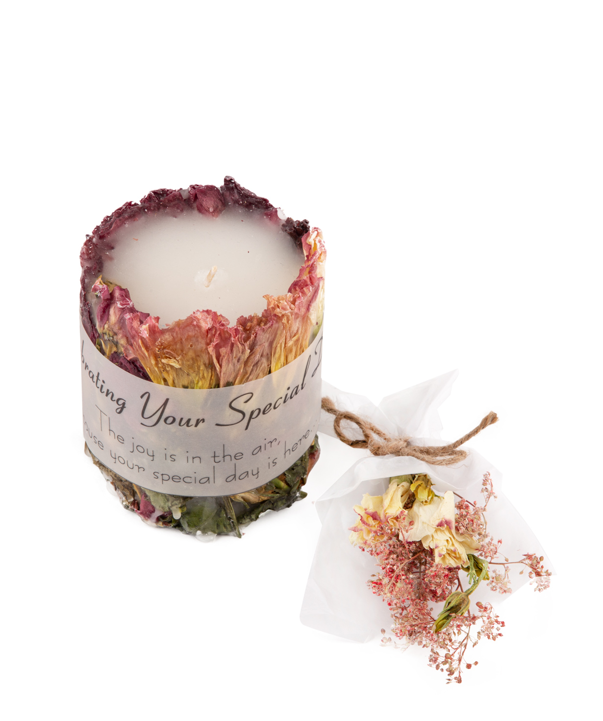 Candle `Light Your Home` with natural dried flowers №21