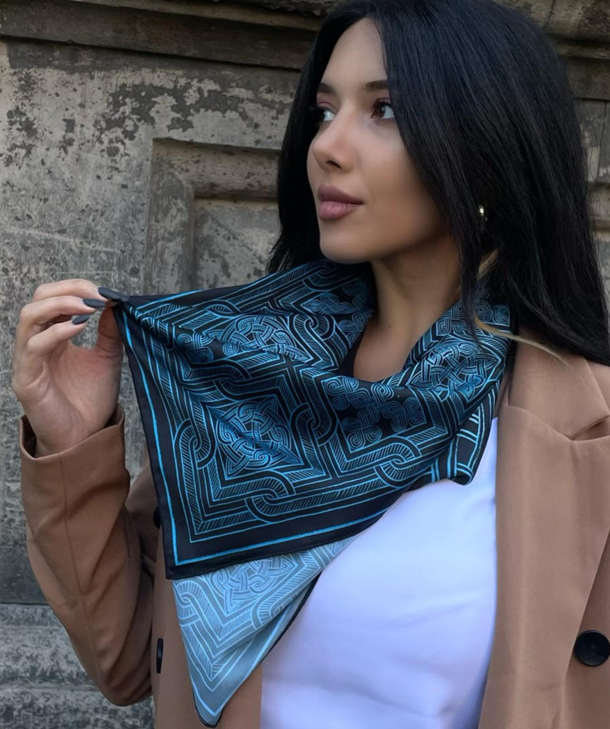 Silk scarf `3 dzook` with Armenian ornaments №2
