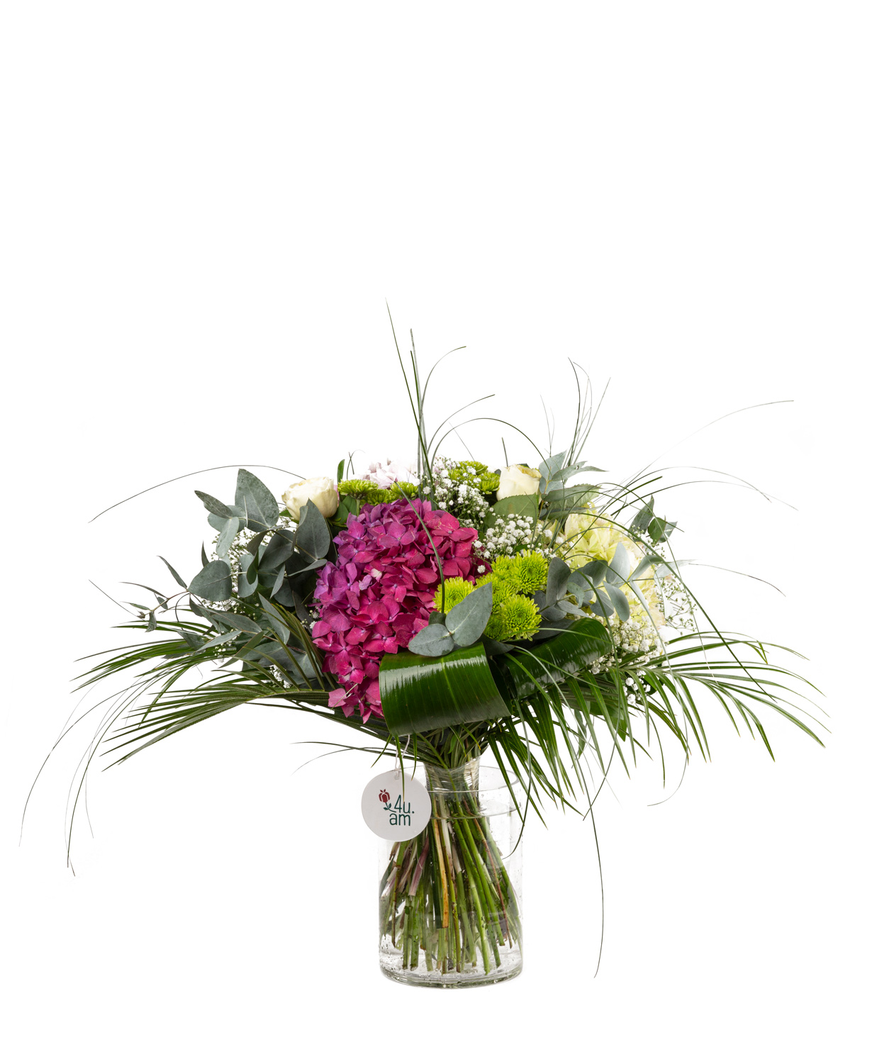 Bouquet `Pinsk` with hydrangeas, roses and chrysanthemums