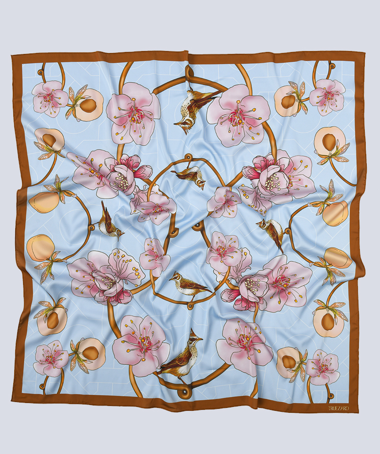 Scarf ''Blooming apricot'' 50x50 cm