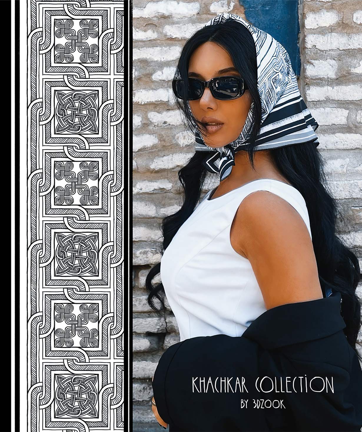Silk scarf `3 dzook` with Armenian ornaments №4