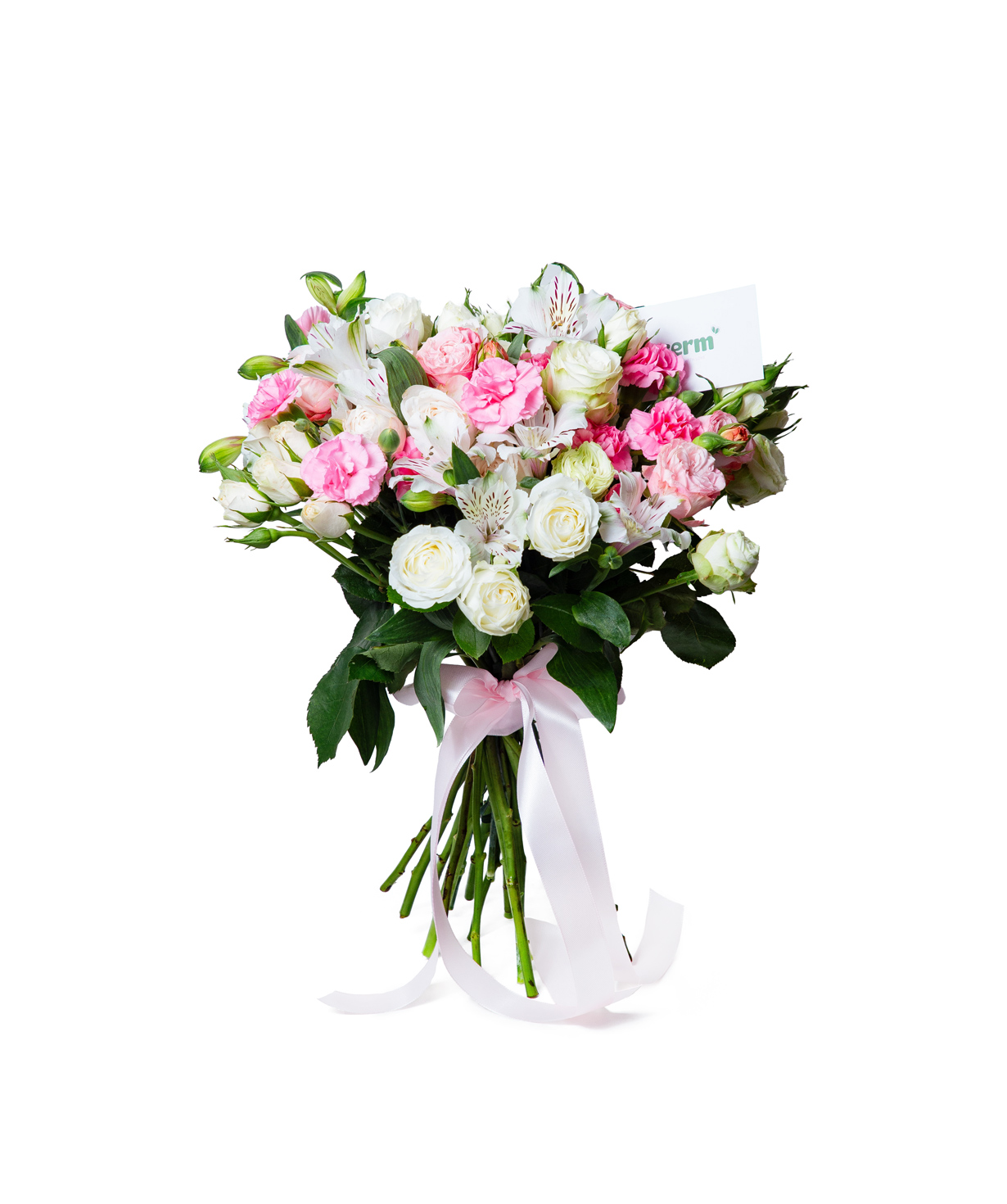 Ծաղկեփունջ «Տիրասիա» փնջային վարդերով և ալստրոմերիաներով