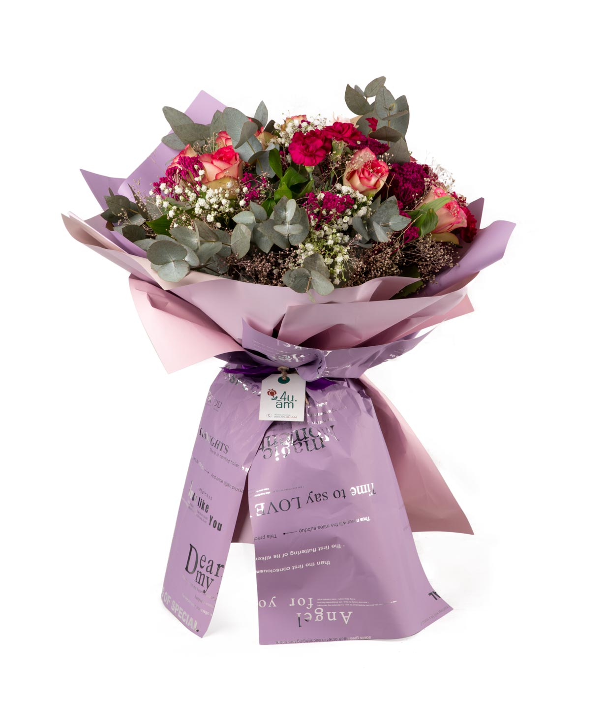 Bouquet `Miraflores` with roses and gypsophilas