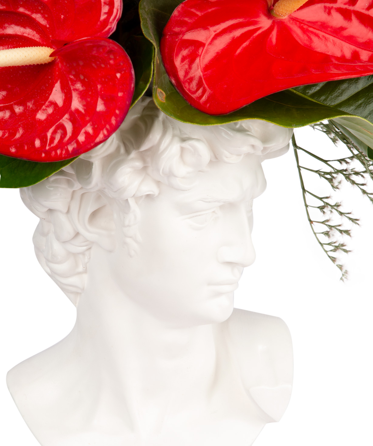 Composition `Genola` with anthuriums and field flowers