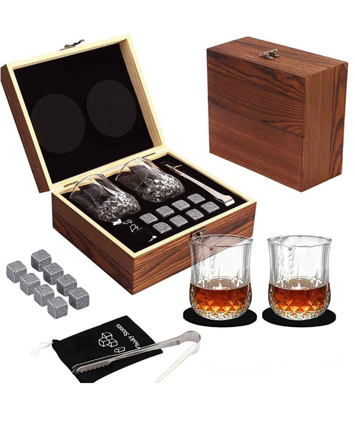 Whiskey set with glasses and cooling stones