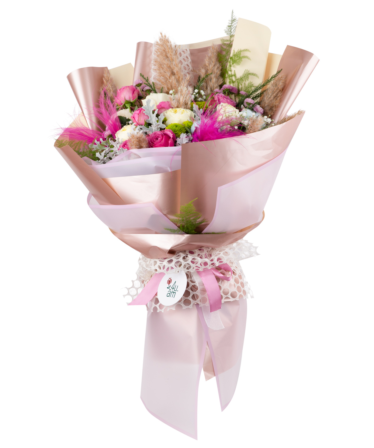 Bouquet ''Barcelona'' with roses, chrysanthemums, and dry flowers