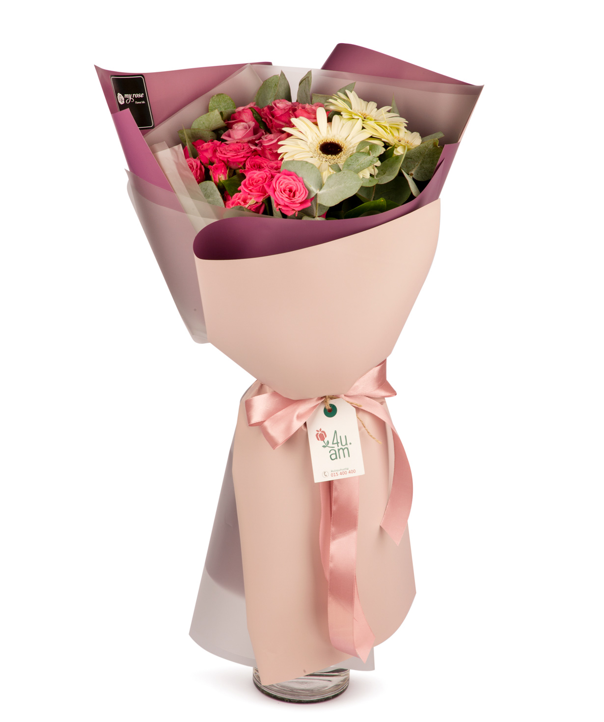 Bouquet `Turku` with roses and gerberas