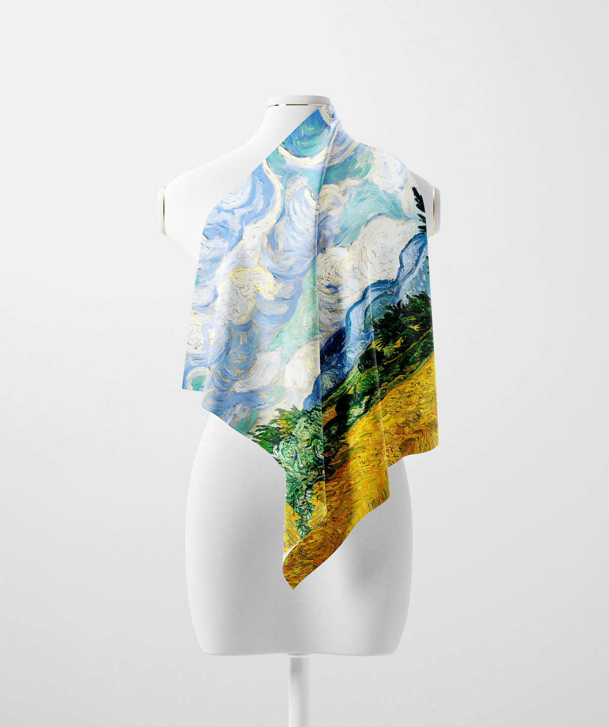 Scarf ''Nuard'' Wheat Field with Cypresses, Van Gogh, 70 x 70 cm