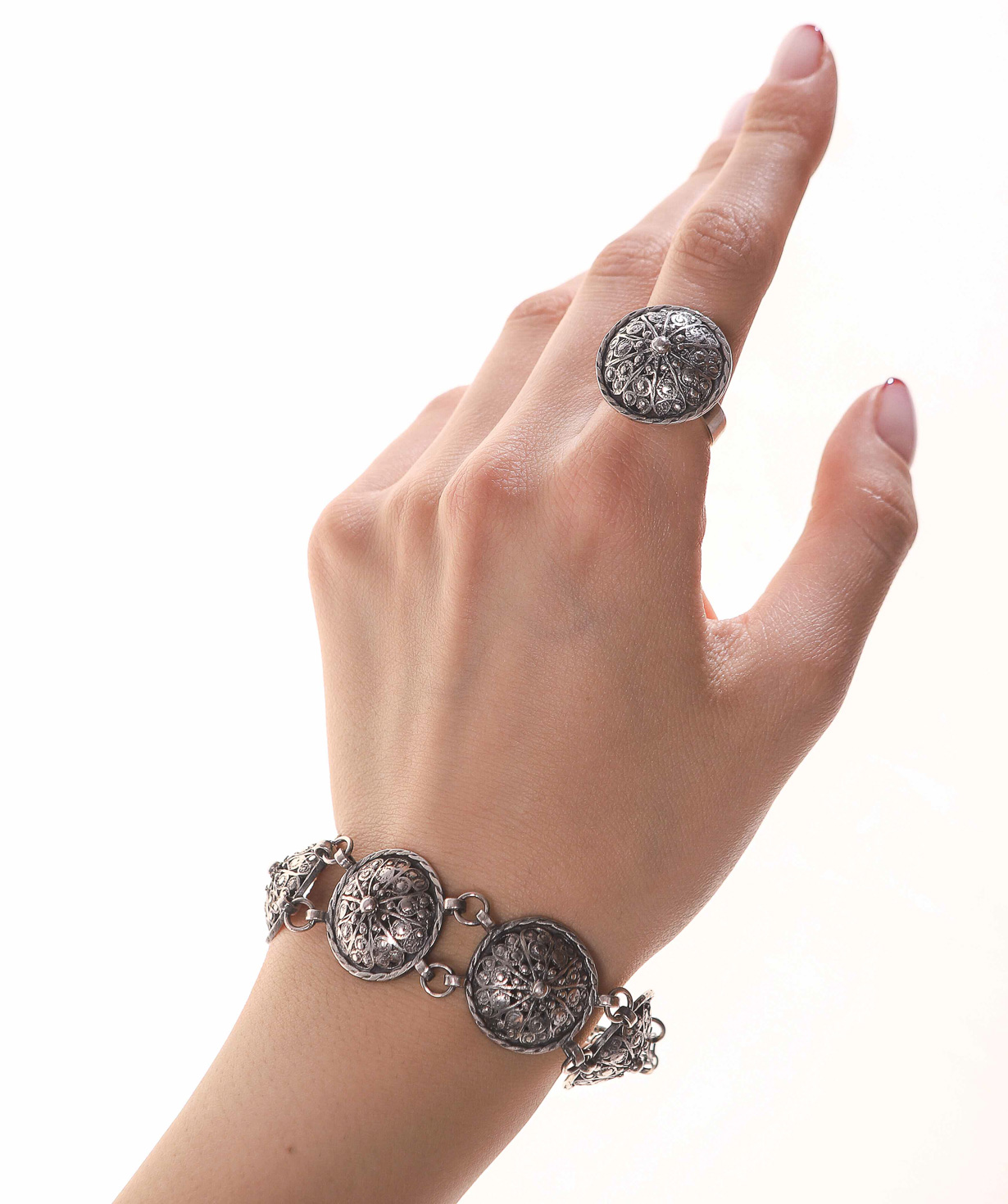 Set of silver earrings, bracelet, and ring ''Artsakh''