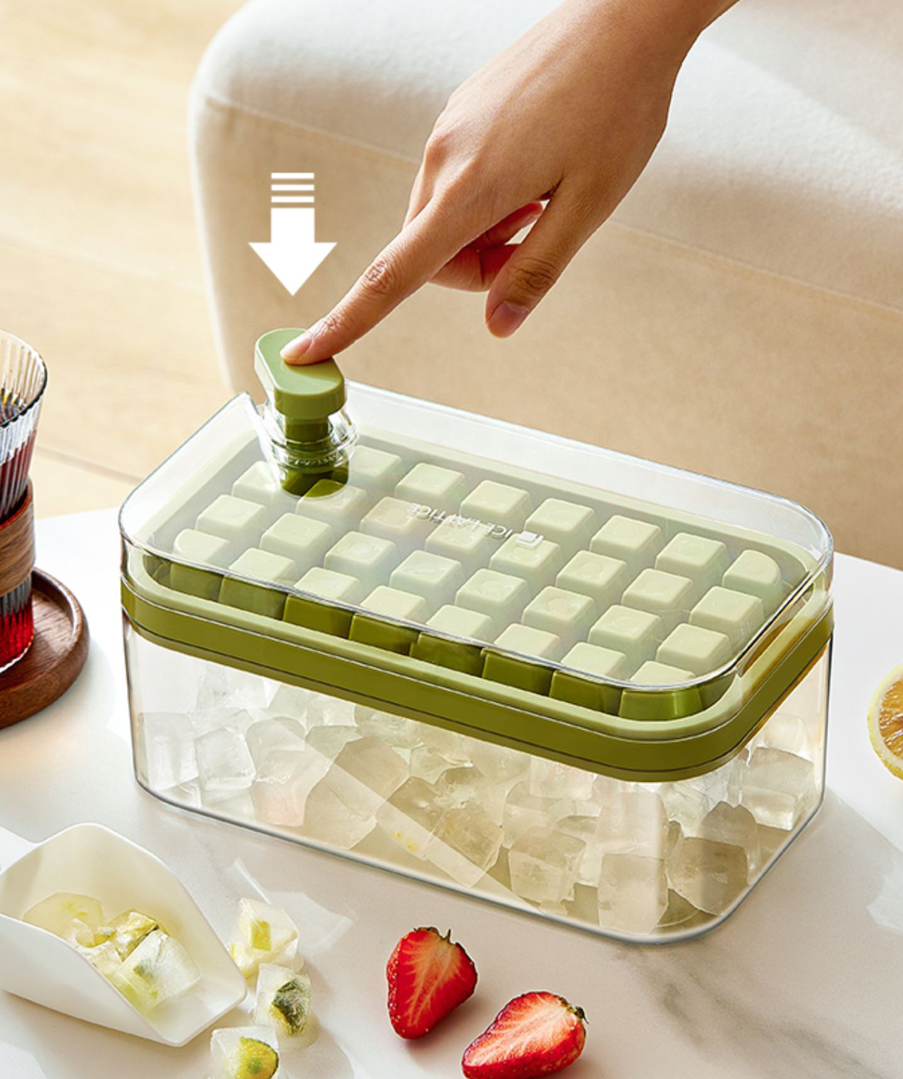 Ice mold, 64 compartments, green