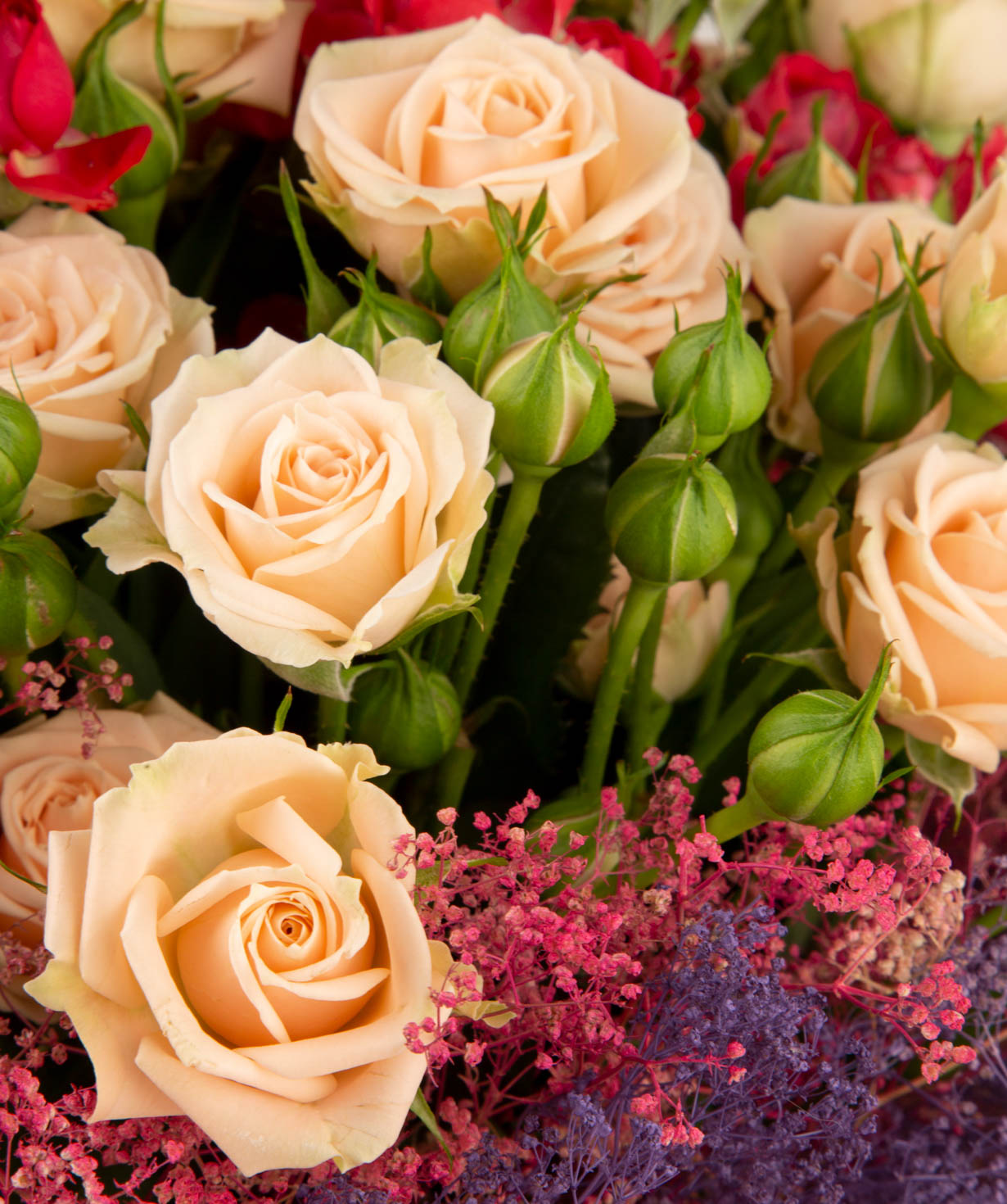 Букет `Брантфорд` с розами и сухоцветами