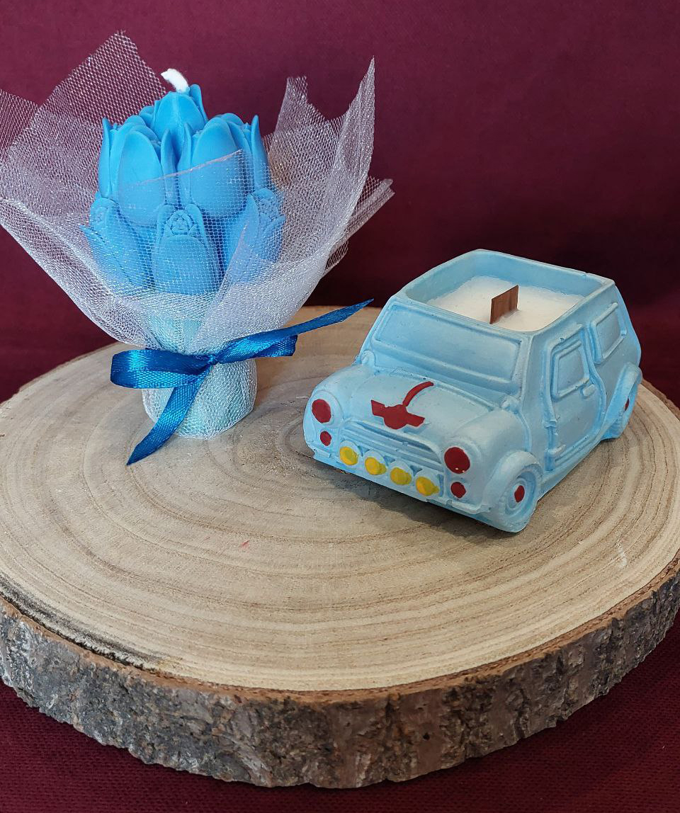 Մոմերի հավաքածու «Blue Moon» Իմ երազանքի մեքենան + Կակաչներ, բույրով