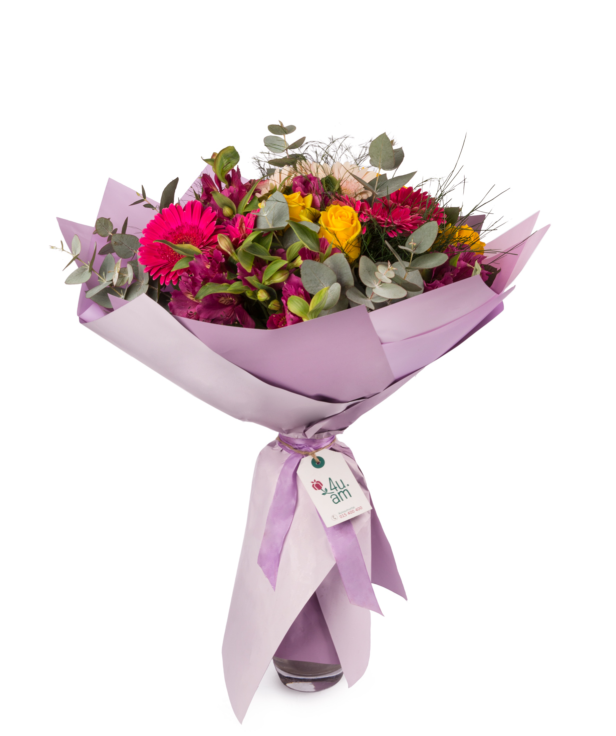 Bouquet `Bologna` with roses, alstroemerias and gerberas