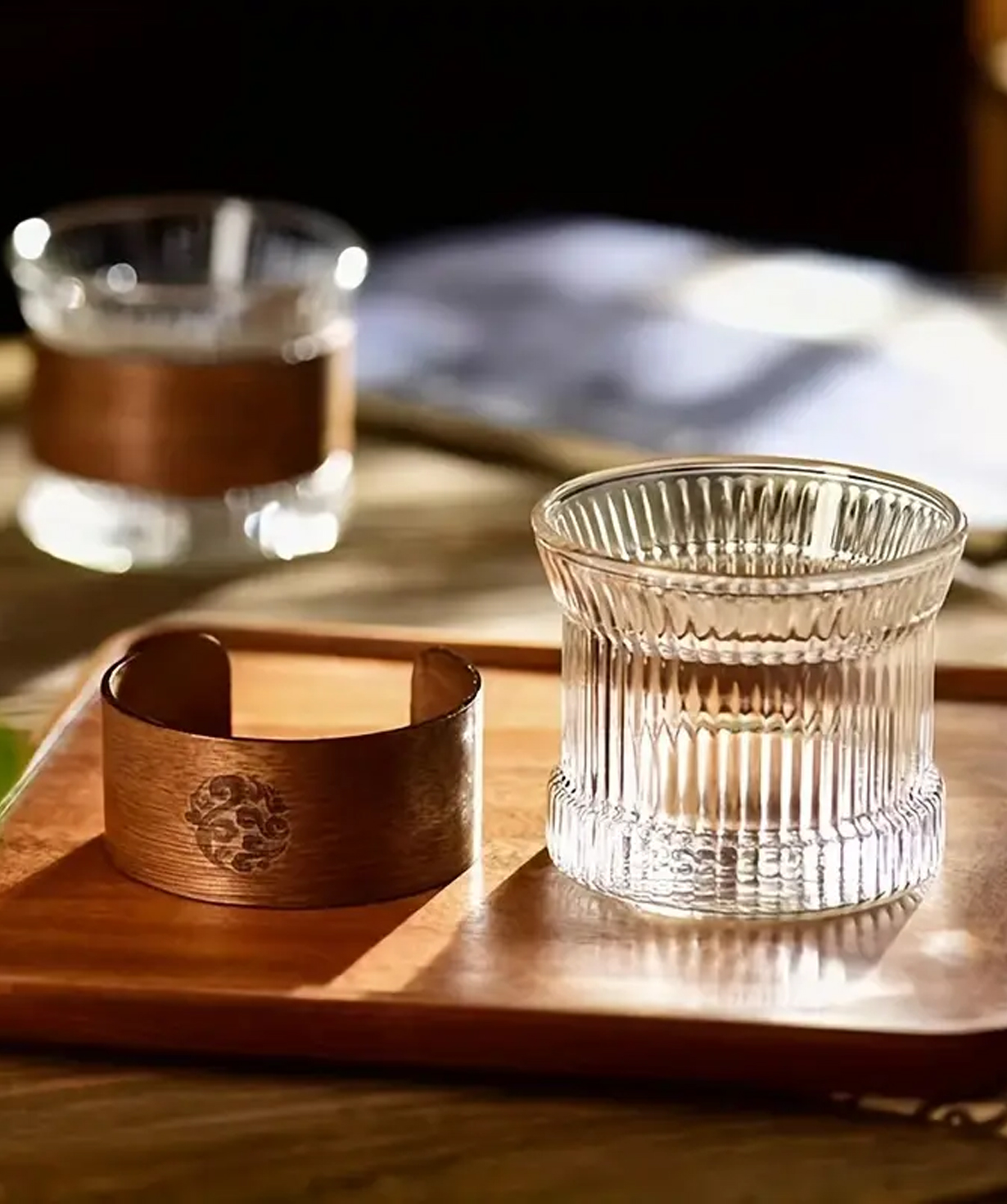 Glass cup «Gift Store» with wood sleeve