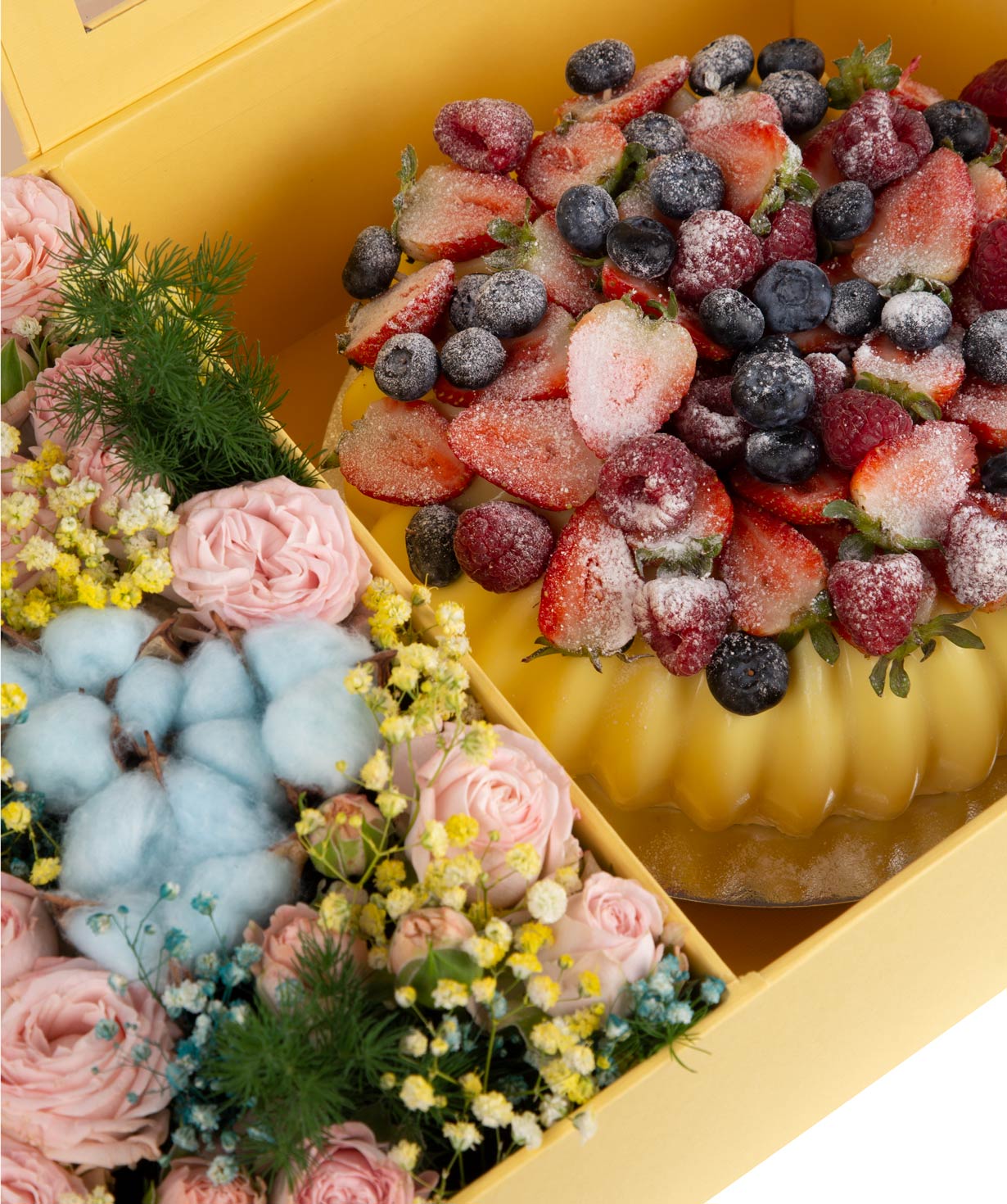 Composition «Dionysades» with flowers and cake