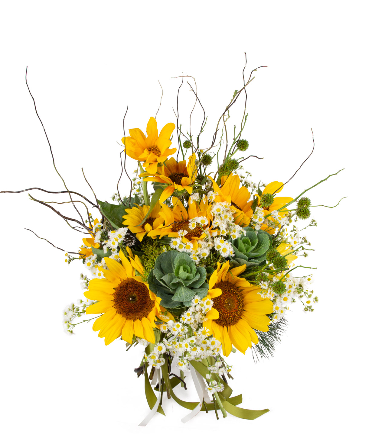 Bouquet `Golway` with sunflowers and chamomiles