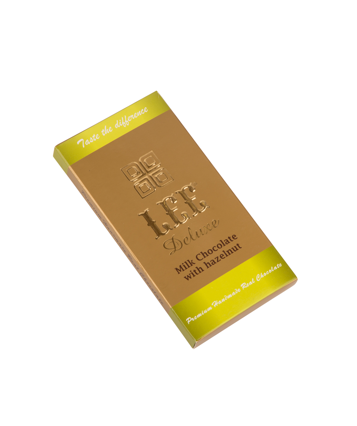 Chocolate bar `Lee` with milk chocolate hazelnut