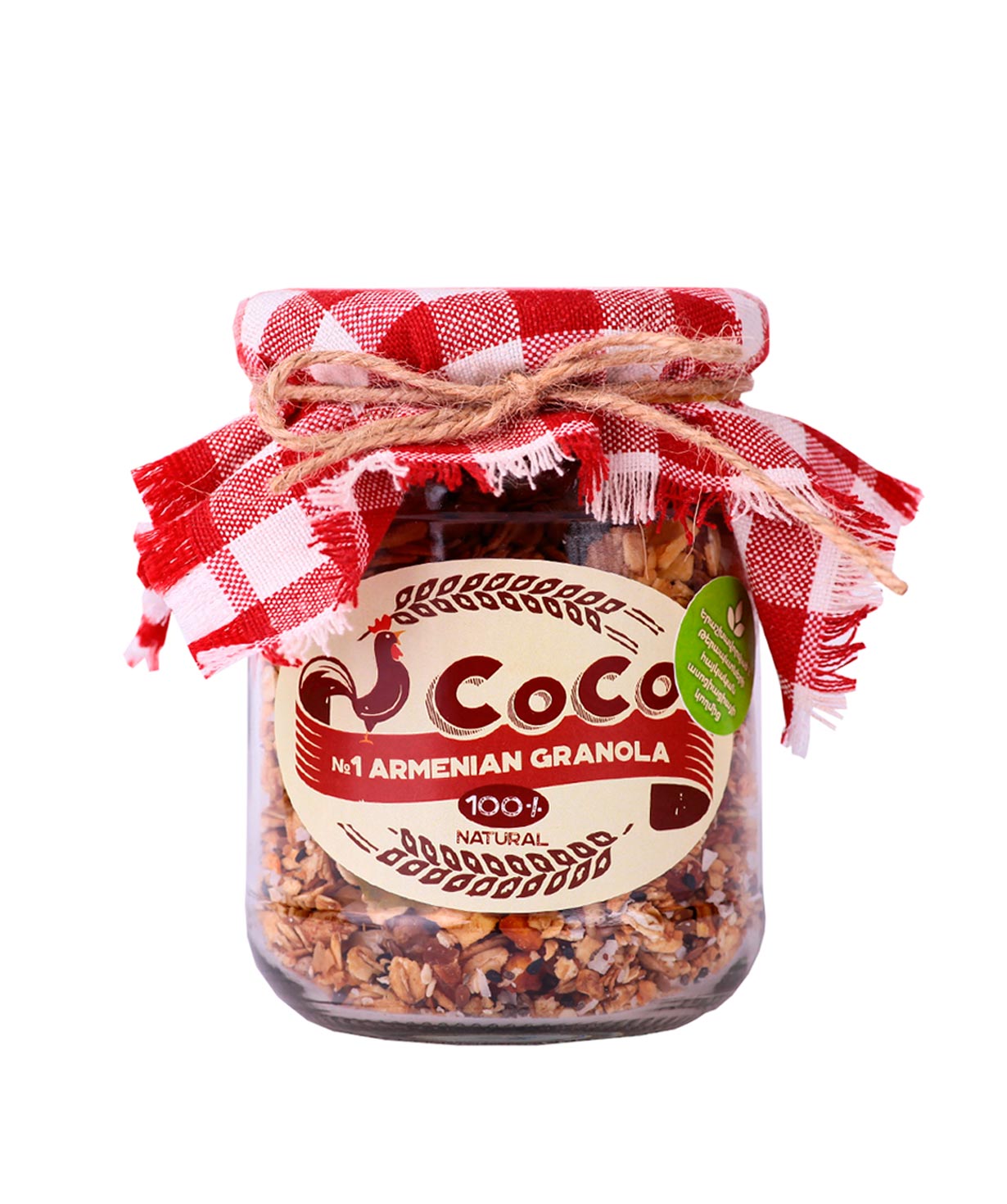 Granola `Coco Granola` classic in a large glass container
