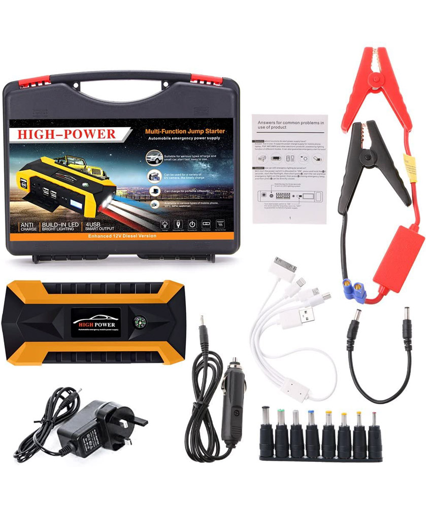  Multifunctional starter for car, motorcycle + flashlight + power bank (12V, 16800Mah, yellow)