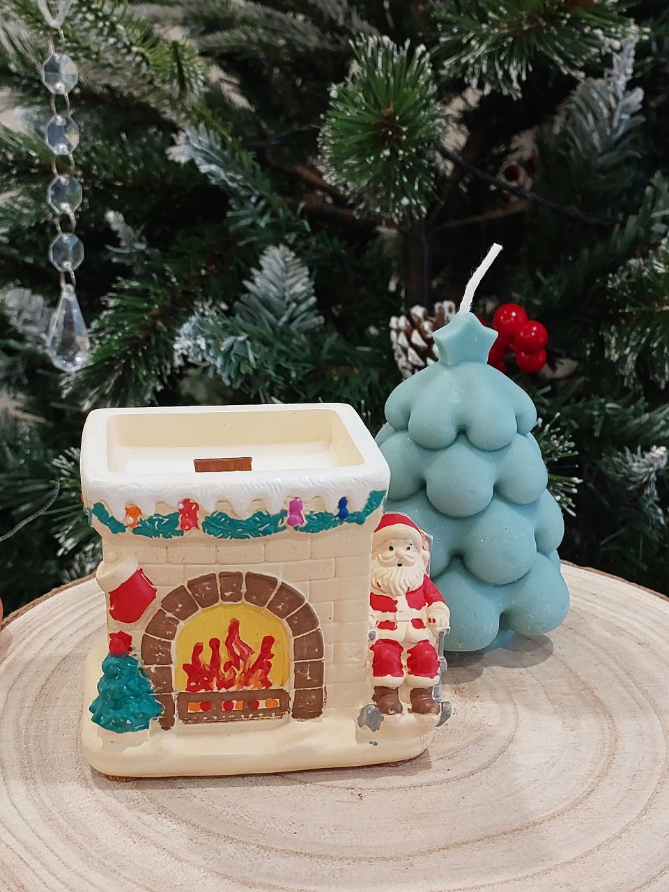 Candle «Blue Moon» Christmas Tree + By the fireplace