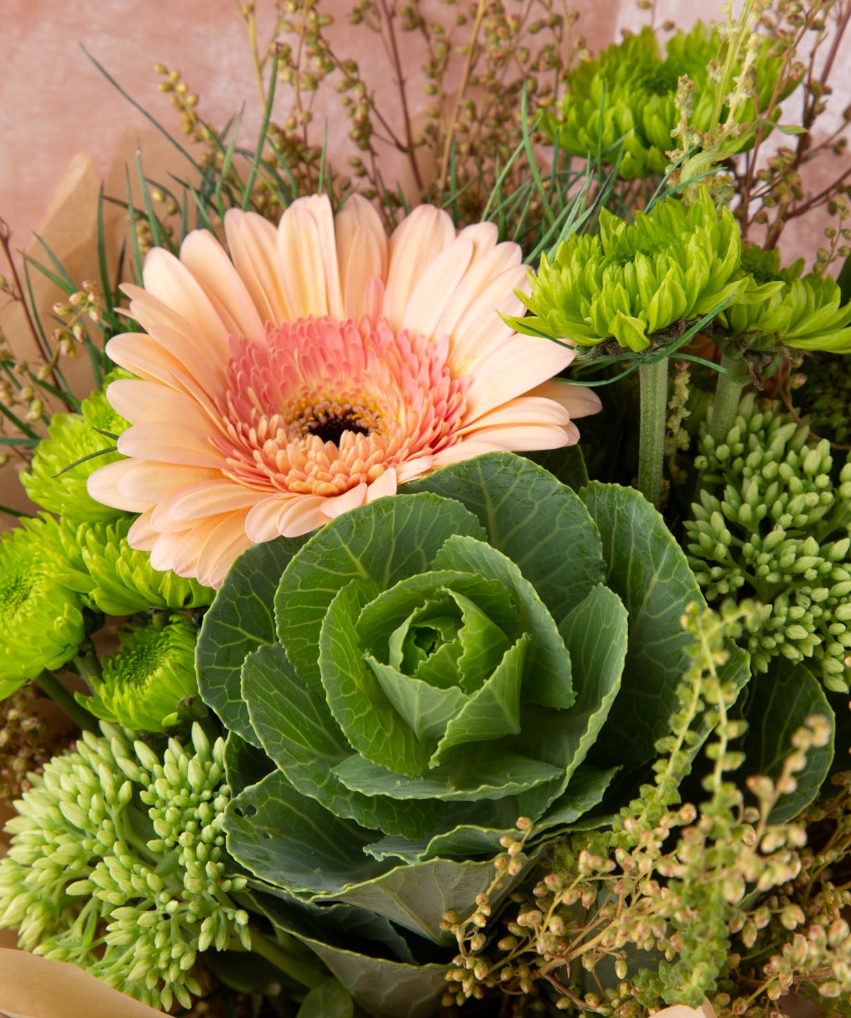 Bouquet  `Worcester` with chrysanthemums, gerbera, wildflowers