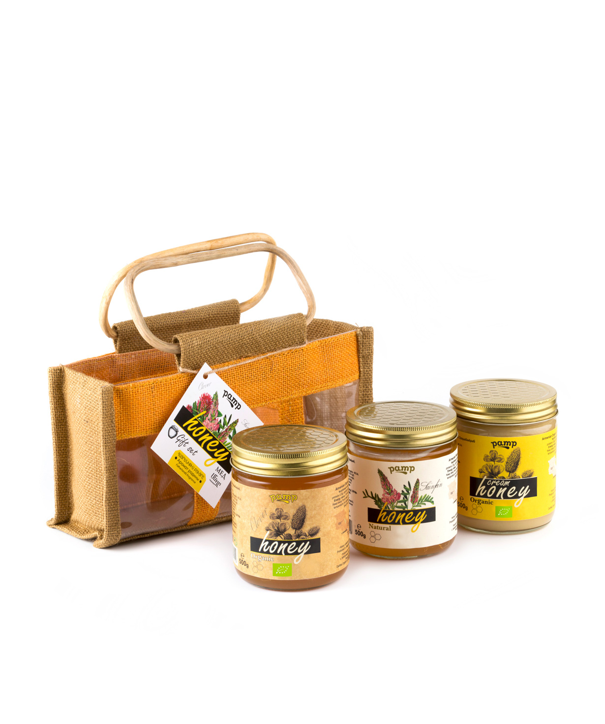 Հավաքածու «Pamp Honey» մեղրների, վուշե պայուսակով