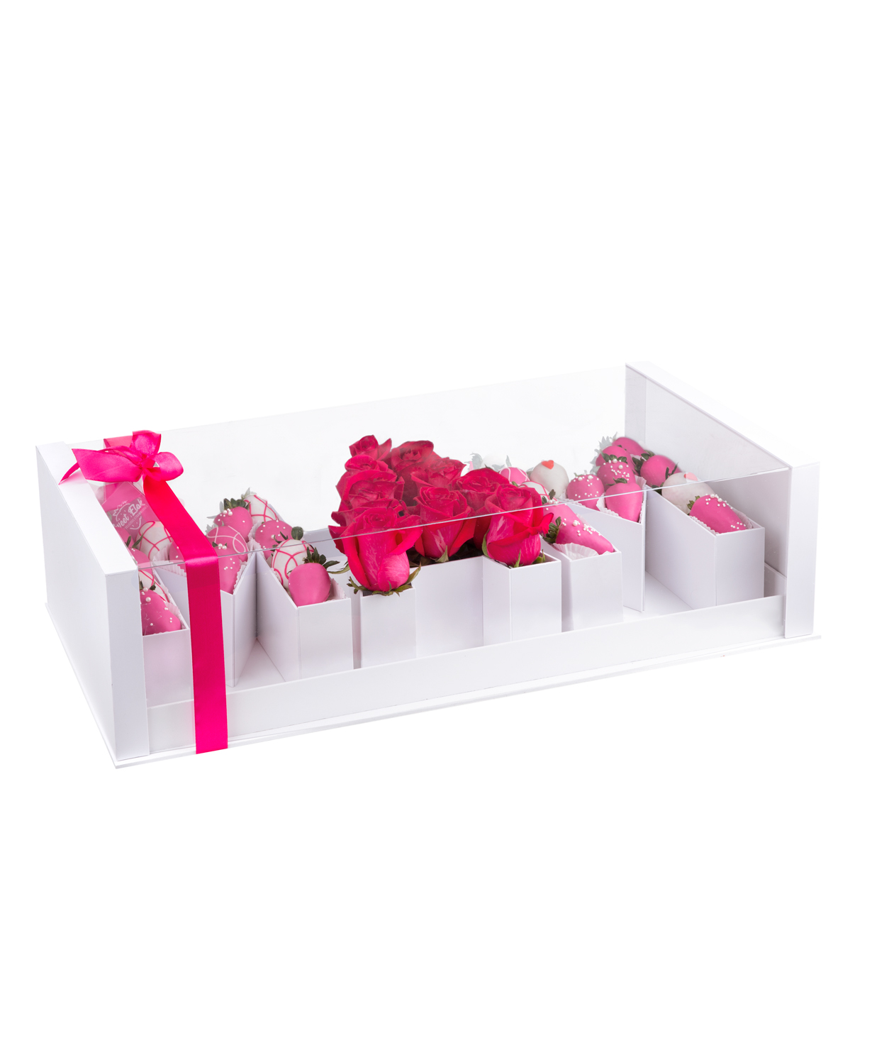 Подарочная коробка ''Sweet Elak'' с розами и клубниками в шоколаде
