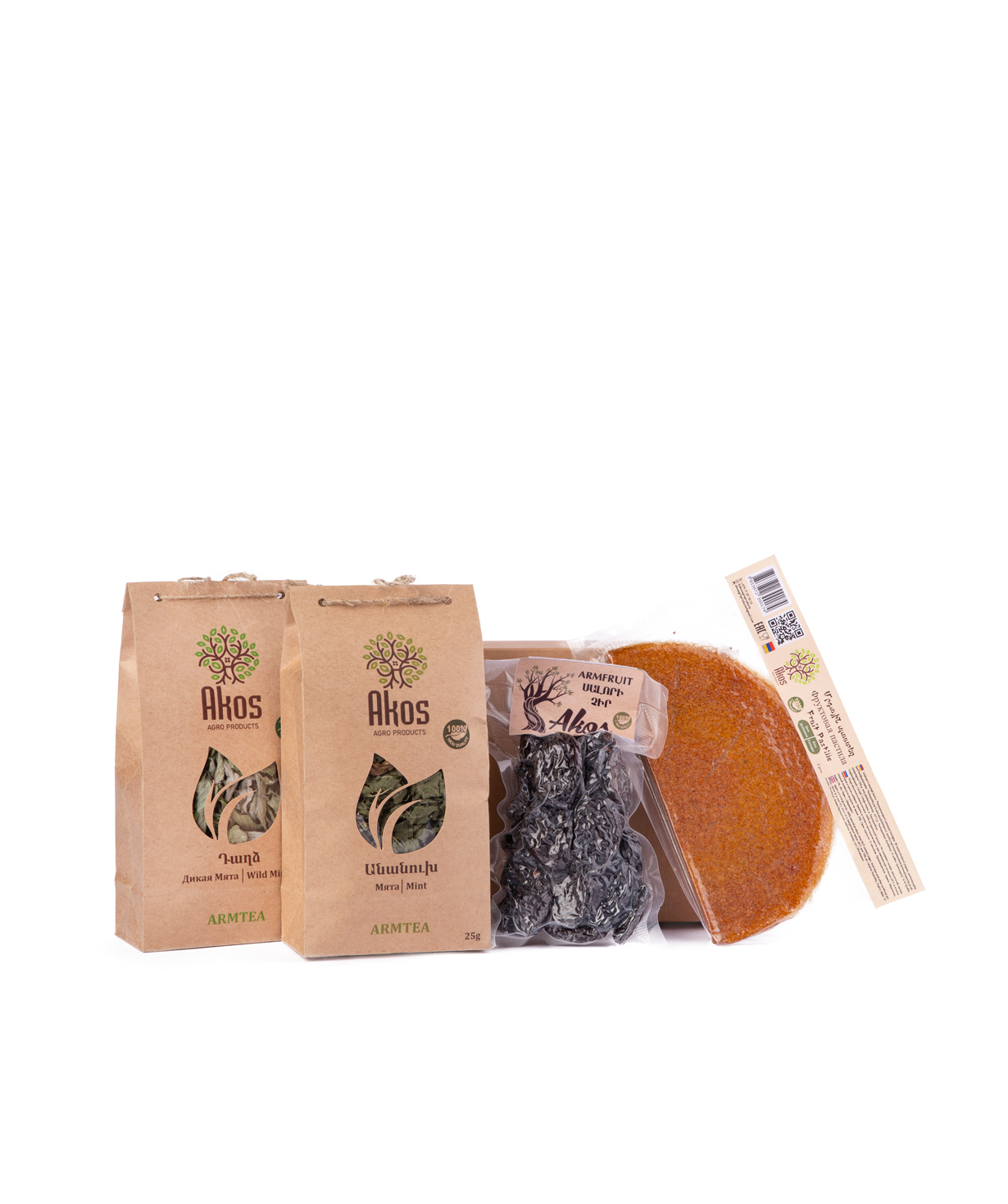 Gift box «Akos» with tea, fruit pastille, dried fruit