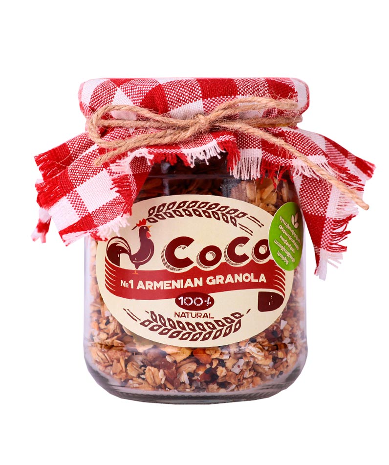 Granola `Coco Granola` classic in a small glass container