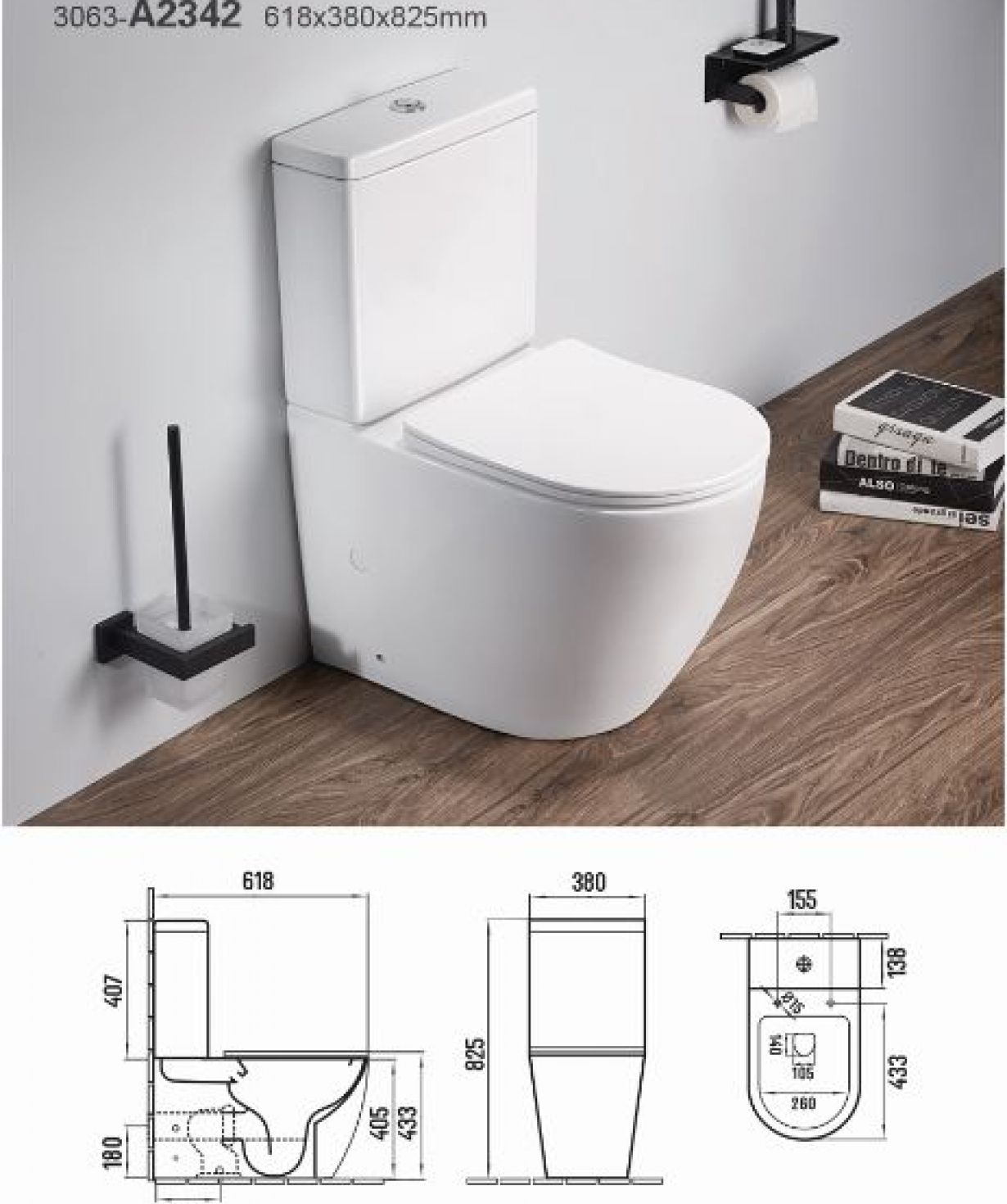 PERLA TWO PIECE TOILET SET A2342 P-TRAP 618X380X825MM GLOSSY WHITE