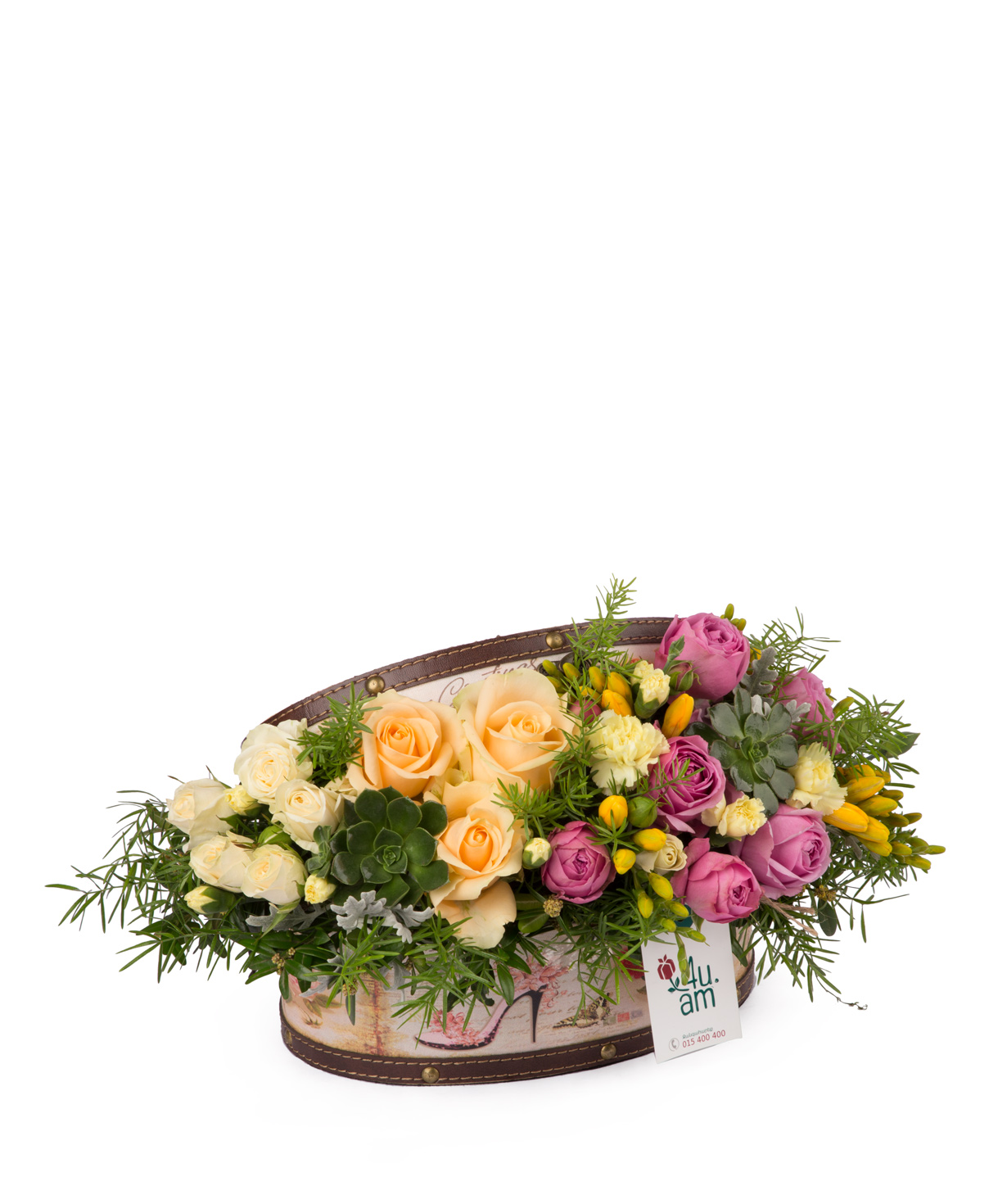 Composition `Jonava` with roses and freesias