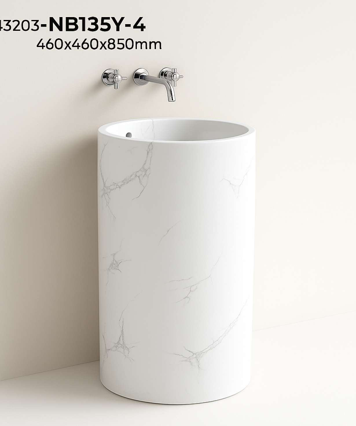 PERLA PEDISTAL BASIN NB135Y-4 MARBLE DRAWING 460X460X850MM